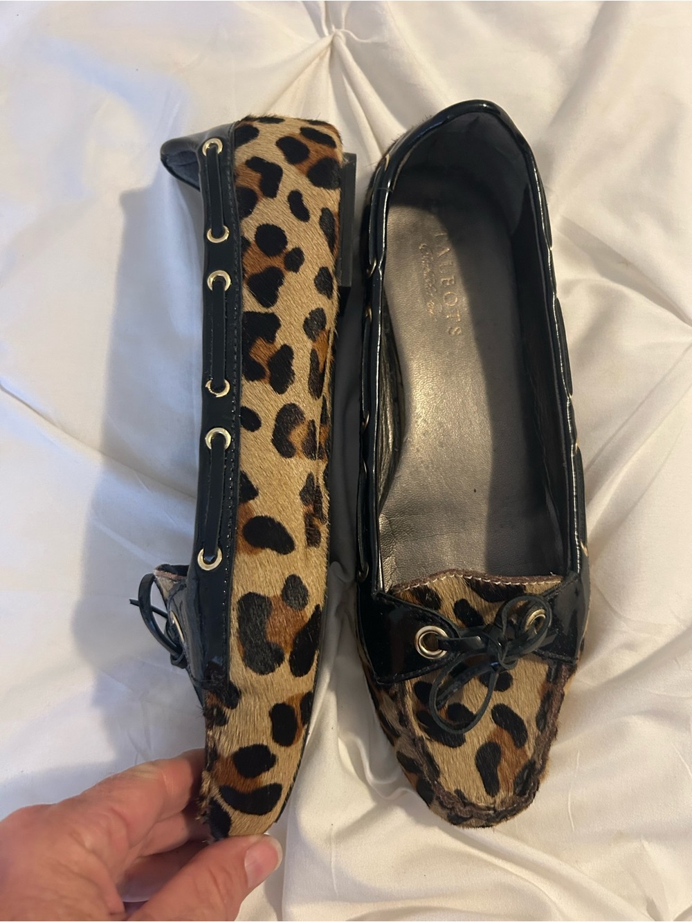 Talbots Leopard Print Patent Trim Moccasins